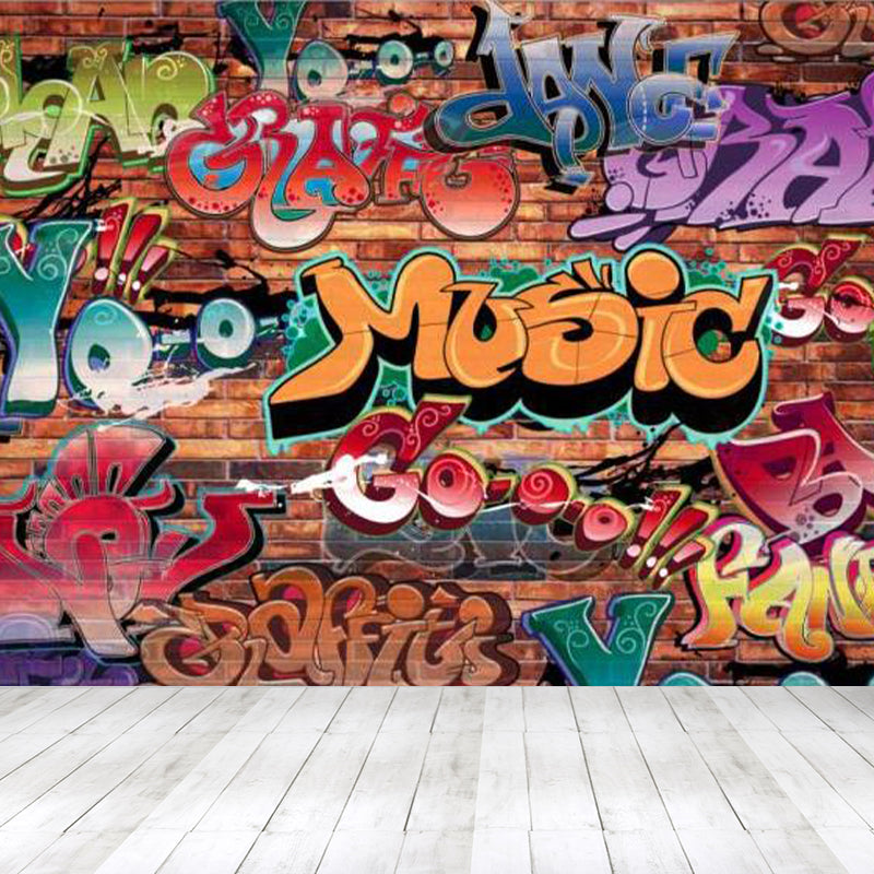 Sandsberg | Cartoon Druck Wanddekal Graffiti Vliesstoff Texturierte Wandverkleidung in Sanften Farben