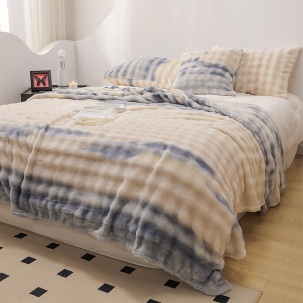 Luxuriöse Gradient Faux Kaninchenfell Weiche Decke Flachblatt