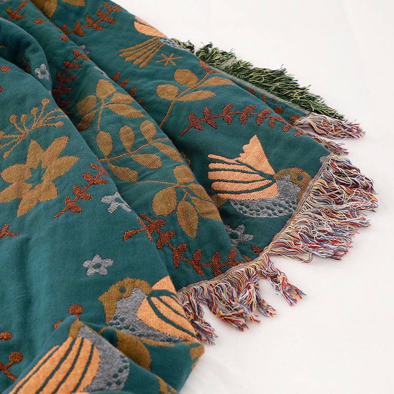 Boho Atmungsaktive Wendedecke mit Blumen und Vögeln