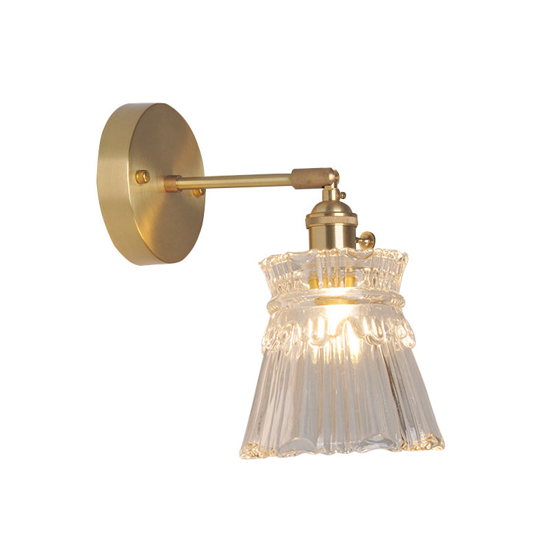 Eisen Messing-Finish Wandleselampe Schwenkarm 1-Licht Industrielle Wandmontierte Lampe mit Blüte/Schale Klarglas-Schirm