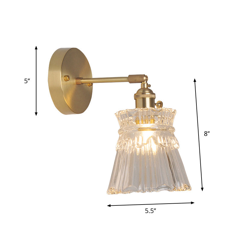 Eisen Messing-Finish Wandleselampe Schwenkarm 1-Licht Industrielle Wandmontierte Lampe mit Blüte/Schale Klarglas-Schirm