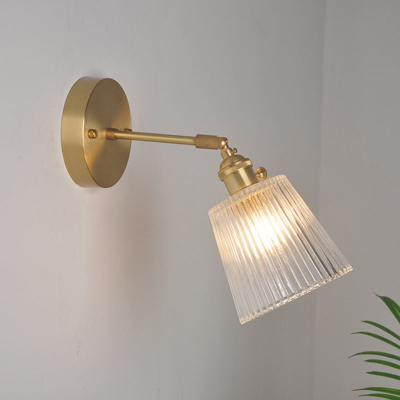 Eisen Messing-Finish Wandleselampe Schwenkarm 1-Licht Industrielle Wandmontierte Lampe mit Blüte/Schale Klarglas-Schirm