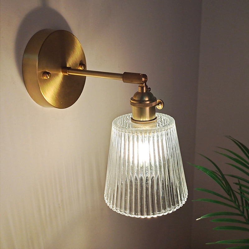 Eisen Messing-Finish Wandleselampe Schwenkarm 1-Licht Industrielle Wandmontierte Lampe mit Blüte/Schale Klarglas-Schirm