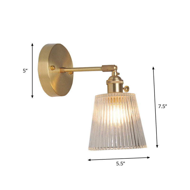 Eisen Messing-Finish Wandleselampe Schwenkarm 1-Licht Industrielle Wandmontierte Lampe mit Blüte/Schale Klarglas-Schirm