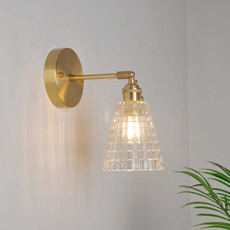 Eisen Messing-Finish Wandleselampe Schwenkarm 1-Licht Industrielle Wandmontierte Lampe mit Blüte/Schale Klarglas-Schirm