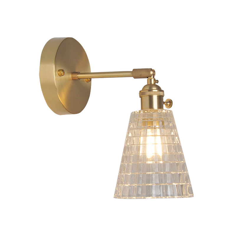 Eisen Messing-Finish Wandleselampe Schwenkarm 1-Licht Industrielle Wandmontierte Lampe mit Blüte/Schale Klarglas-Schirm