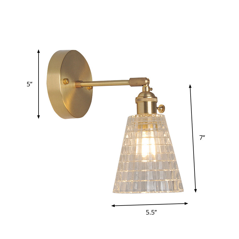 Eisen Messing-Finish Wandleselampe Schwenkarm 1-Licht Industrielle Wandmontierte Lampe mit Blüte/Schale Klarglas-Schirm