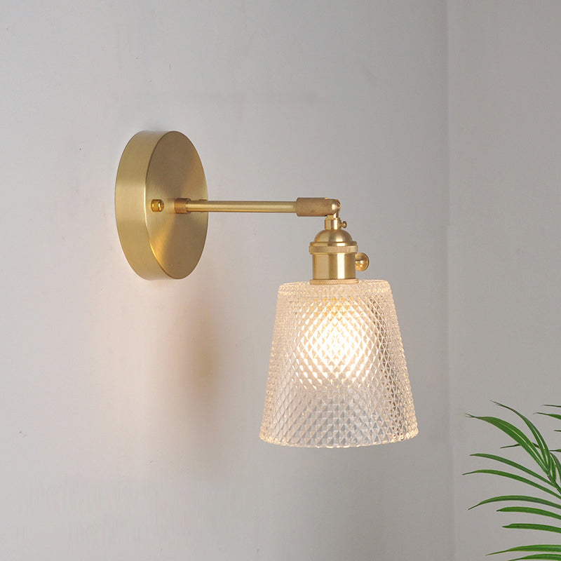 Eisen Messing-Finish Wandleselampe Schwenkarm 1-Licht Industrielle Wandmontierte Lampe mit Blüte/Schale Klarglas-Schirm