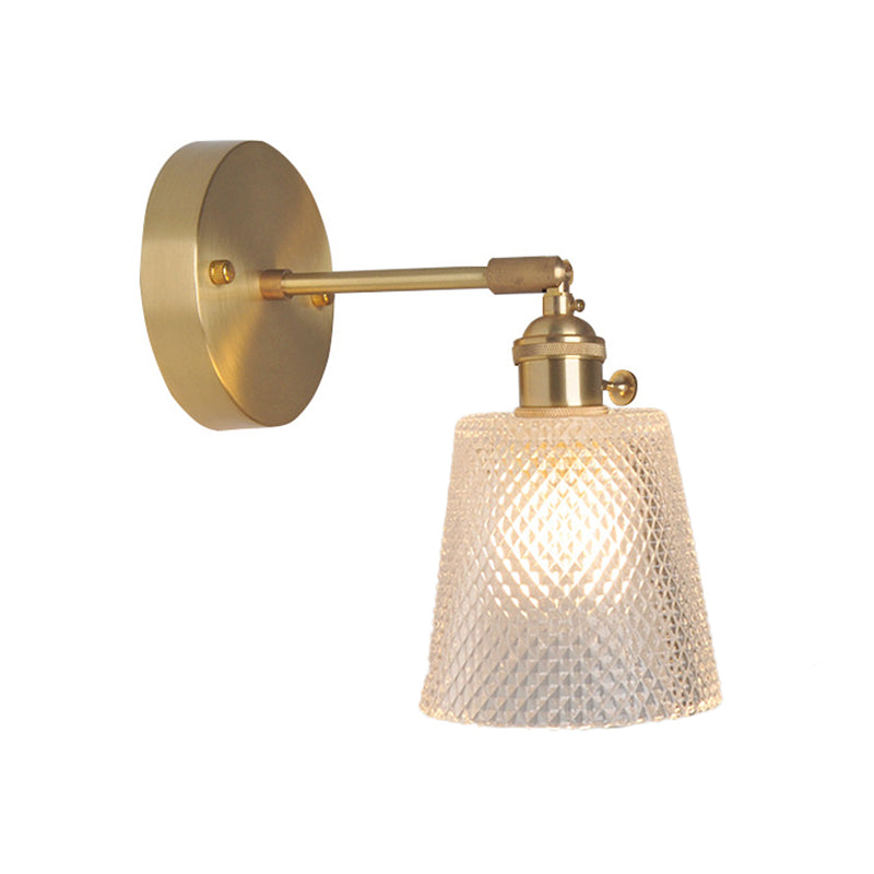 Eisen Messing-Finish Wandleselampe Schwenkarm 1-Licht Industrielle Wandmontierte Lampe mit Blüte/Schale Klarglas-Schirm