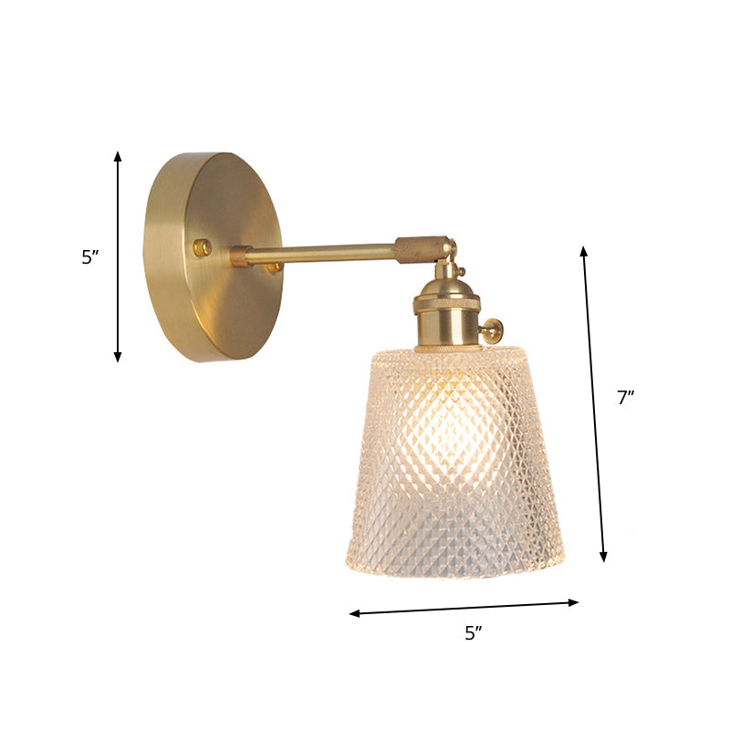 Eisen Messing-Finish Wandleselampe Schwenkarm 1-Licht Industrielle Wandmontierte Lampe mit Blüte/Schale Klarglas-Schirm