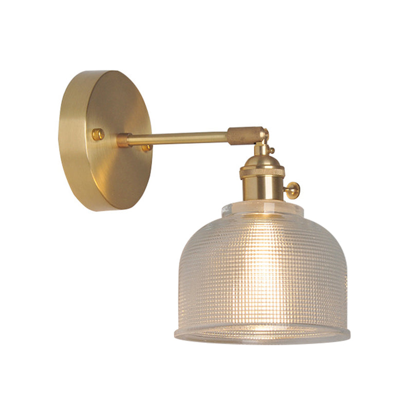 Eisen Messing-Finish Wandleselampe Schwenkarm 1-Licht Industrielle Wandmontierte Lampe mit Blüte/Schale Klarglas-Schirm