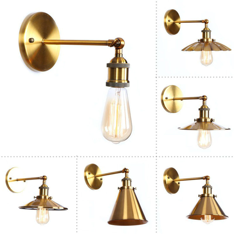 Eisen Messing Finish Wandlampe Leuchte Wellen-/Horn-/Kegel 1-Lampe Fabrik Wandmontierte Lampe mit Pivotgelenk