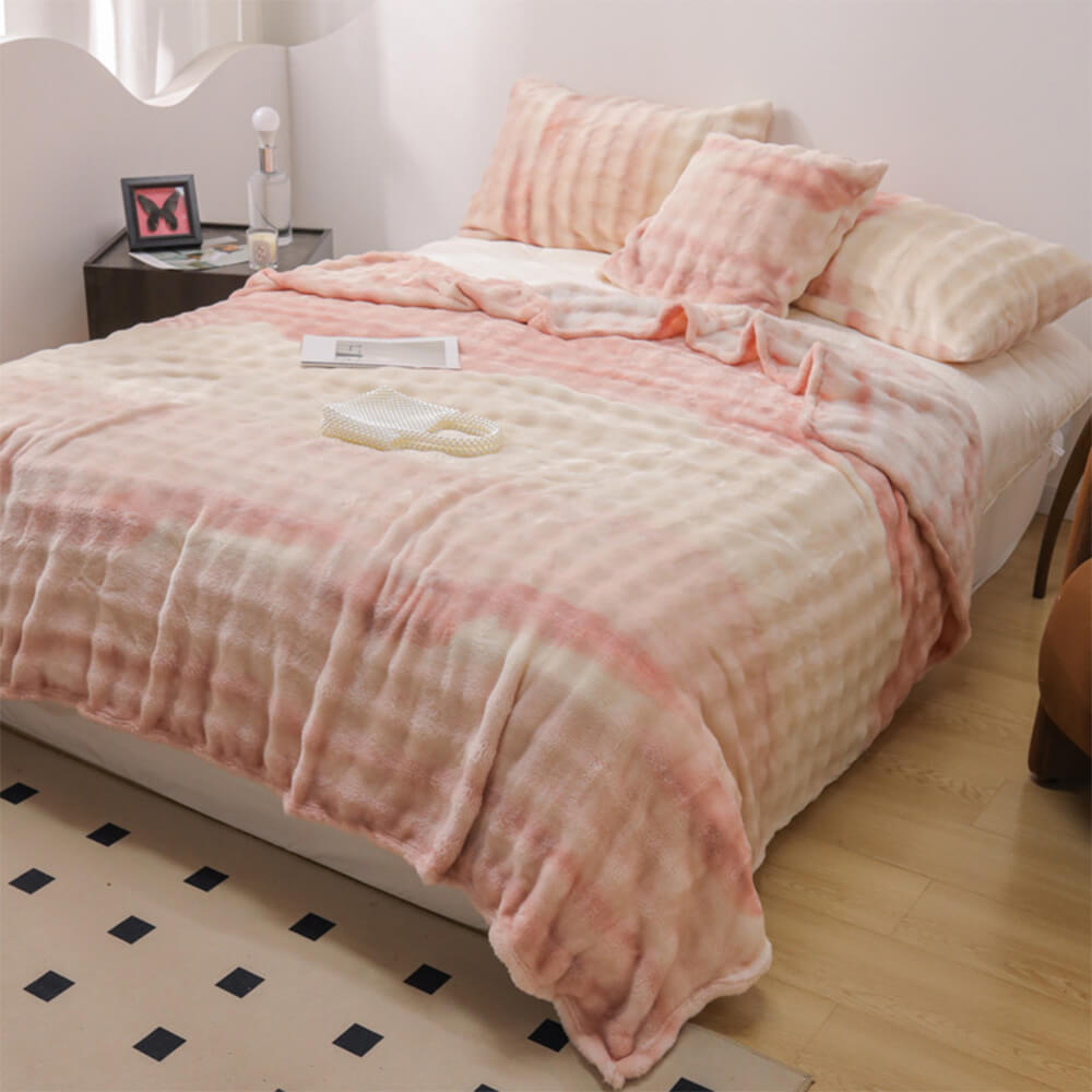 Luxuriöse Gradient Faux Kaninchenfell Weiche Decke Flachblatt