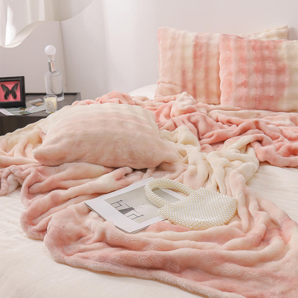 Luxuriöse Gradient Faux Kaninchenfell Weiche Decke Flachblatt