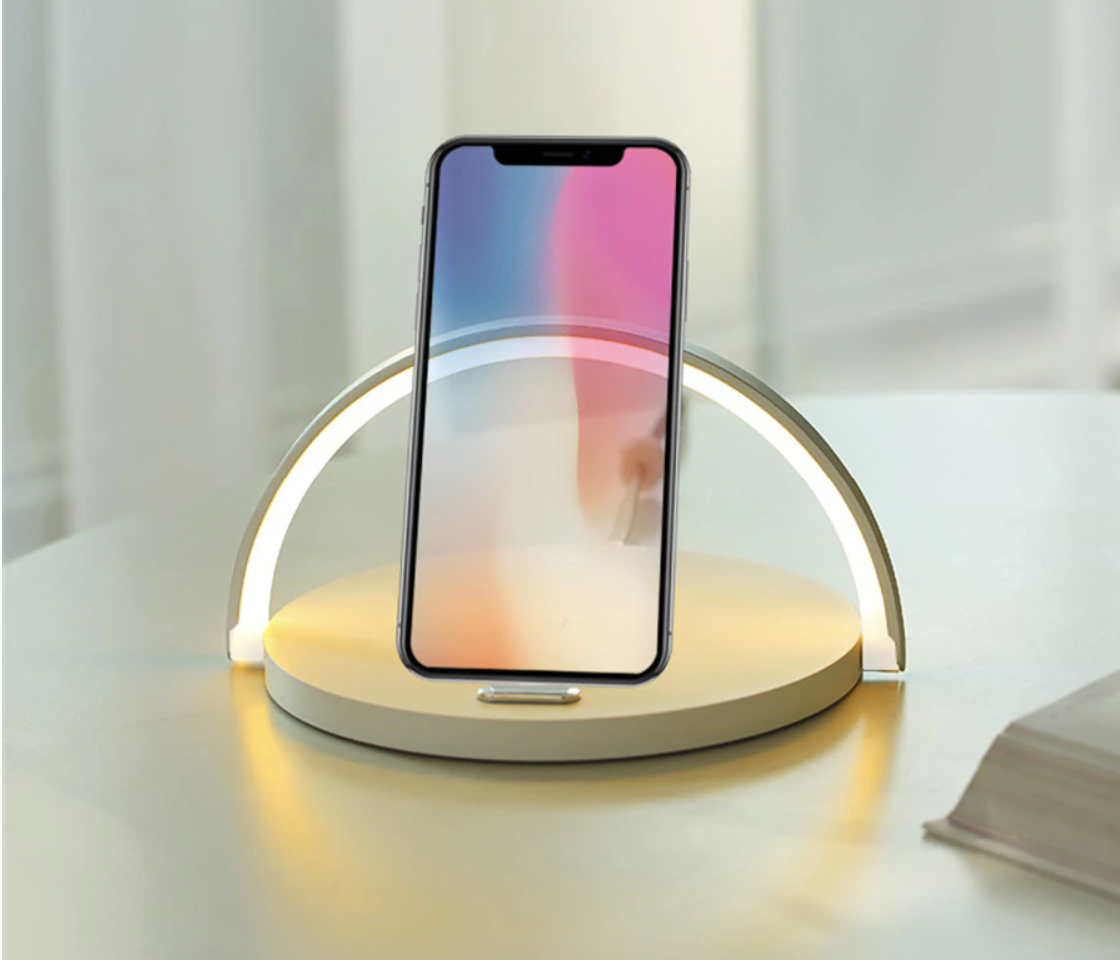 Bowlight Design™ - Stilvolle 3-in-1 Nachttischlampe mit Qi-Ladegerät