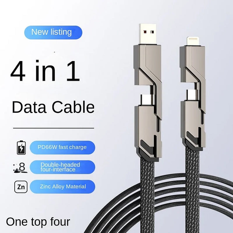 🔥(Kaufen Sie einen, erhalten Sie einen gratis)🔥4-in-1 flaches, geflochtenes Anti-Tangle-Ladekabel mit Klettverschluss