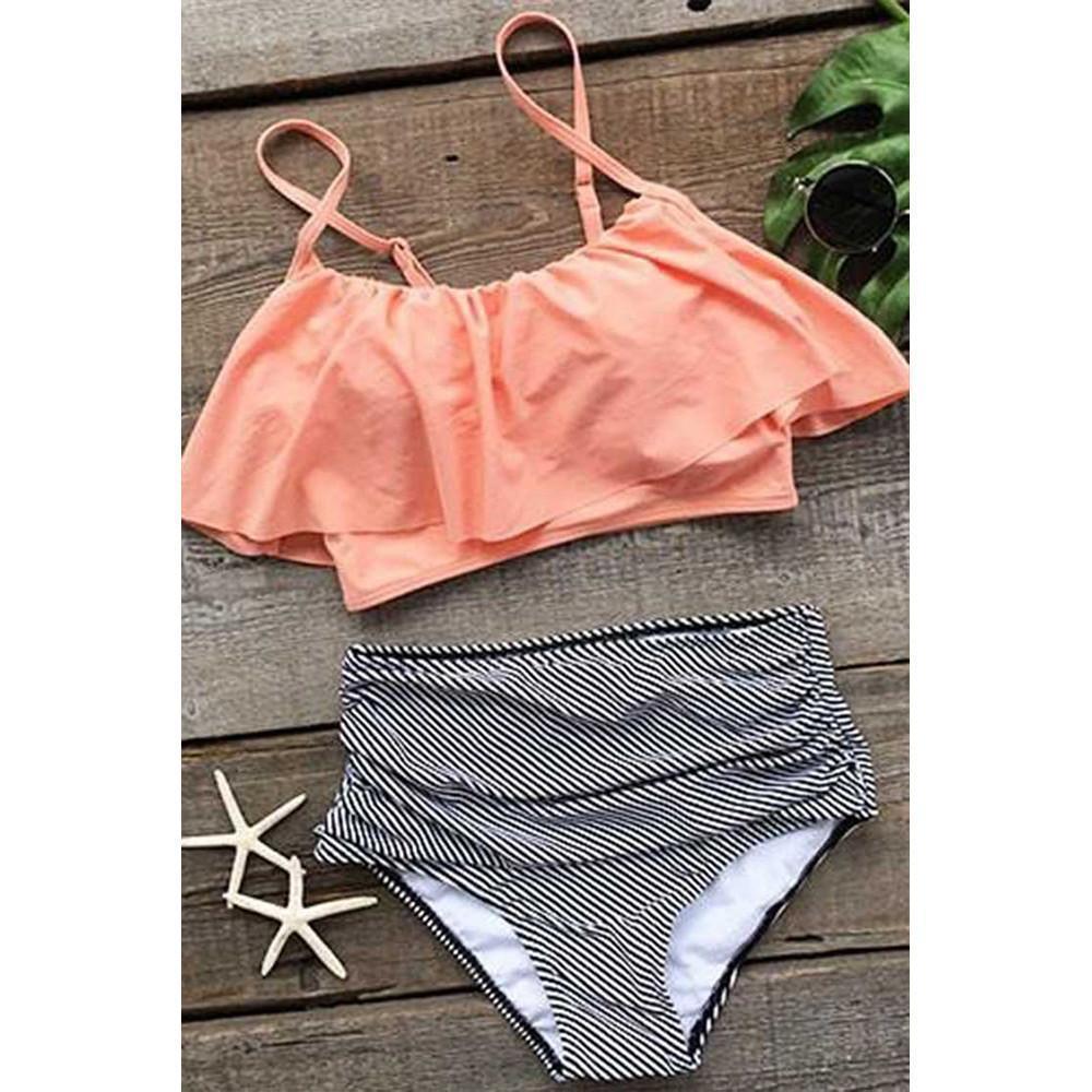 Falbala Hoch-Tailliertes Bikini-Set Badeanzug