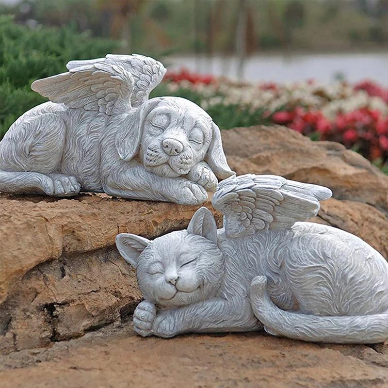 Engel Hund und Katze Statue