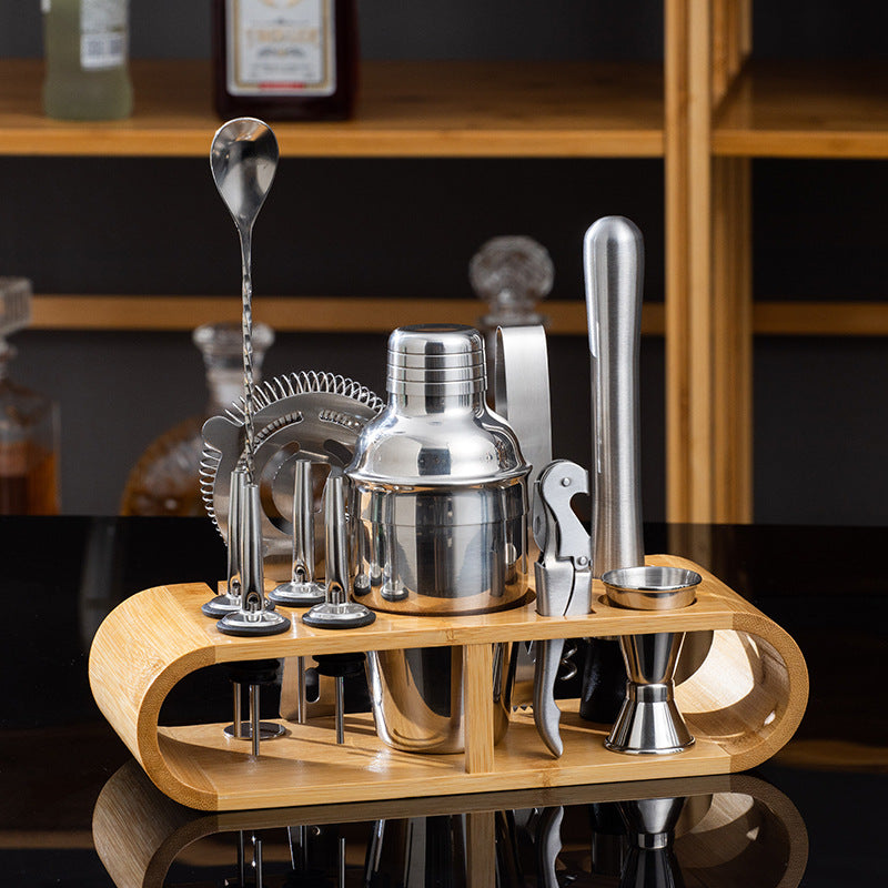 Edelstahl-Cocktailshaker mit Holzständer für Home Bar Party