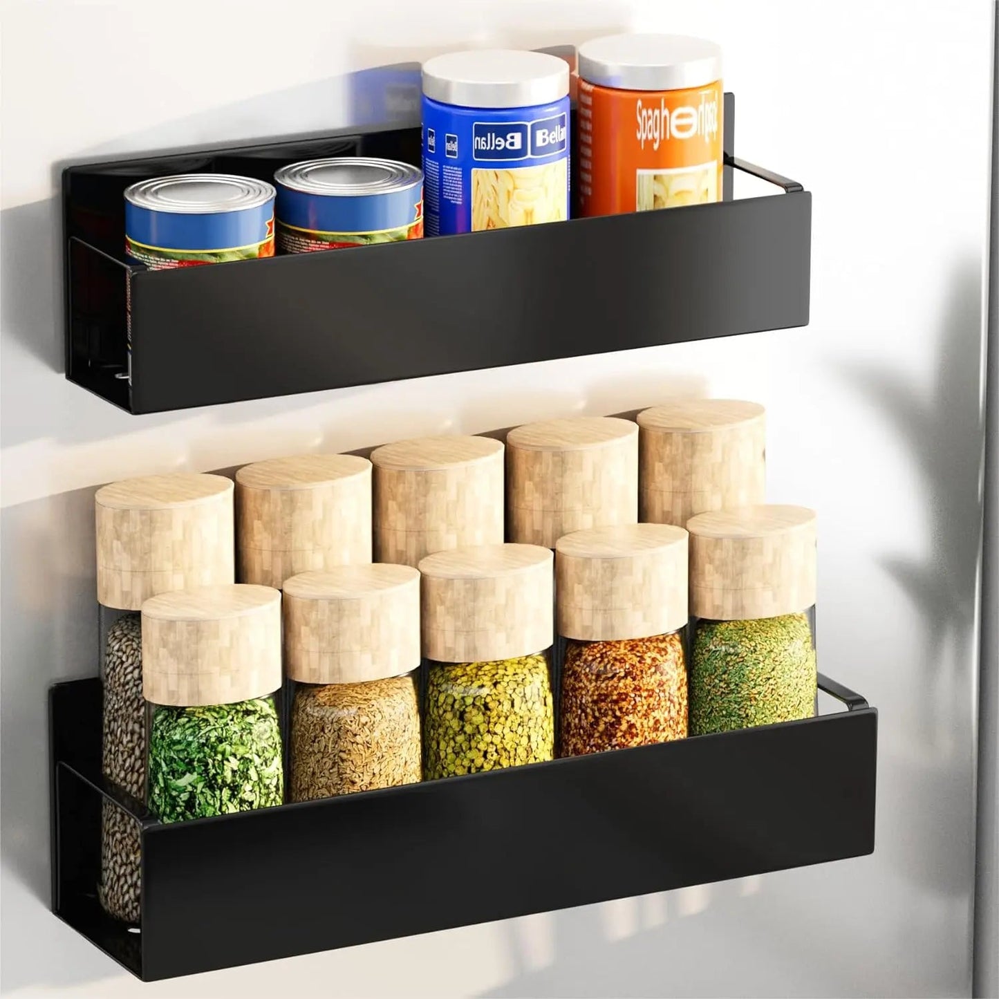 Sandsberg Pack Magnetisches Gewürzregal für den Kühlschrank, bewegliche magnetische Gewürzregale, Küchenlagerregal, geeignet für Kühlschränke, Mikrowellen und Waschmaschinen, platzsparende Aufbewahrung.