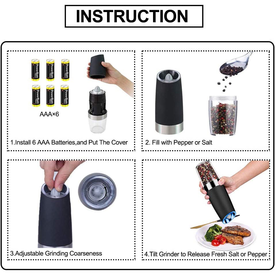 2er-Pack: Elektrische Salz- und Pfeffermühle mit Schwerkraft