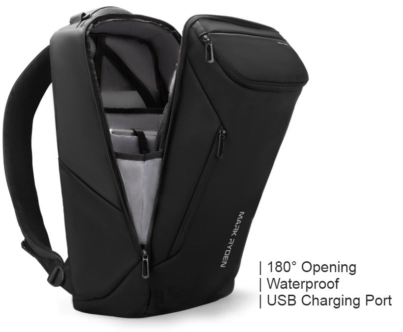 Sandsberg | Multifunktionaler 33L Rucksack mit großem Fassungsvermögen, mit stromlinienförmiger Form, wasserdichtem Design, 12 Arten von Stauraum, 180° Öffnung, separatem Laptopfach, USB-Ladeport