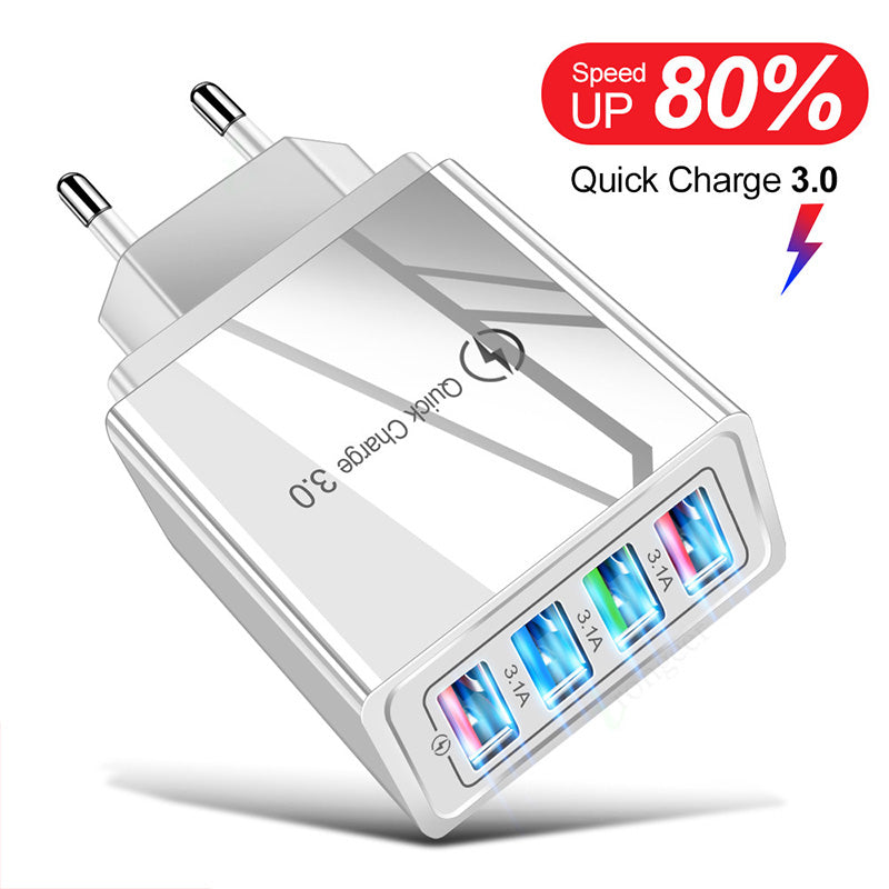 USB-Ladegerät Quick Charge 3.0 4 Telefonadapter für Tablet Tragbares mobiles Wandladegerät Schnellladegerät