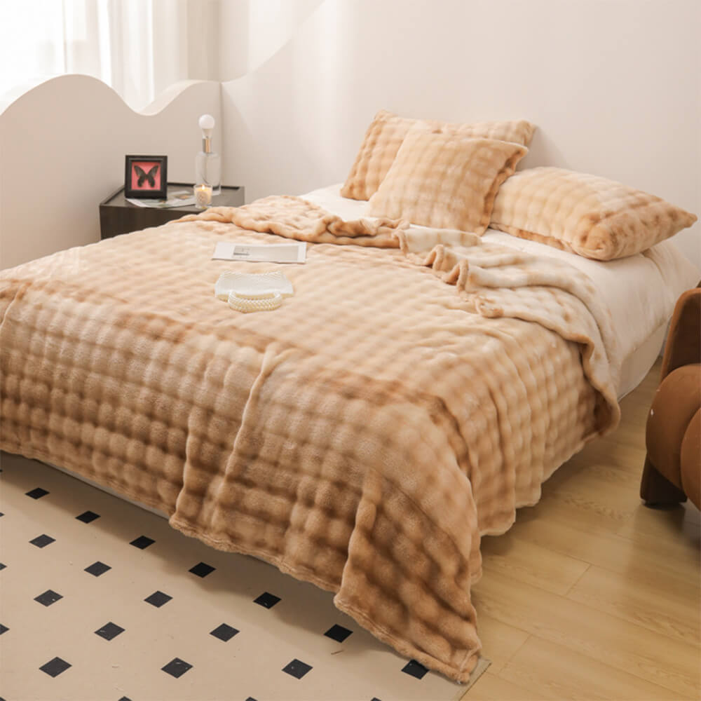 Luxuriöse Gradient Faux Kaninchenfell Weiche Decke Flachblatt