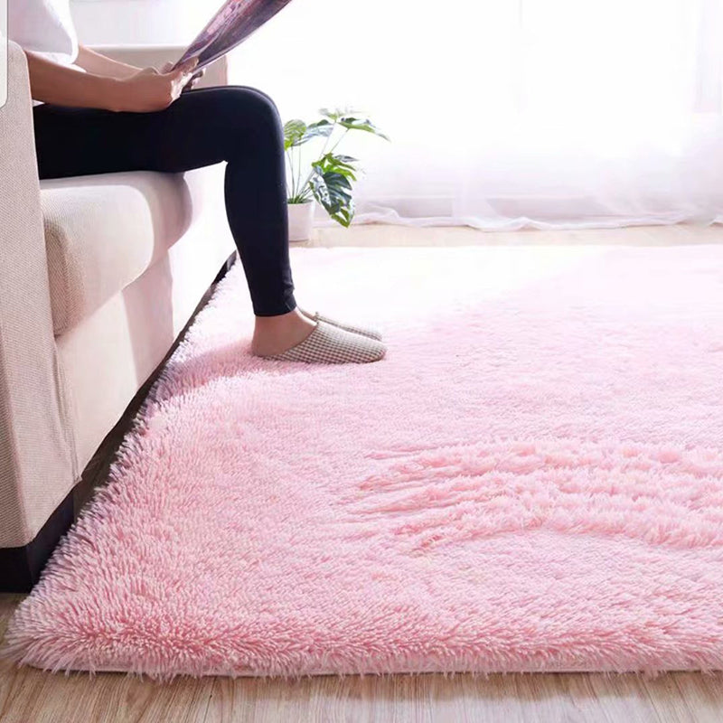 Fluffy Plain Rug Mehrfarbiger Lässiger Teppich Synthetik Waschbar Haustierfreundlich Rutschfester Teppich für das Wohnzimmer
