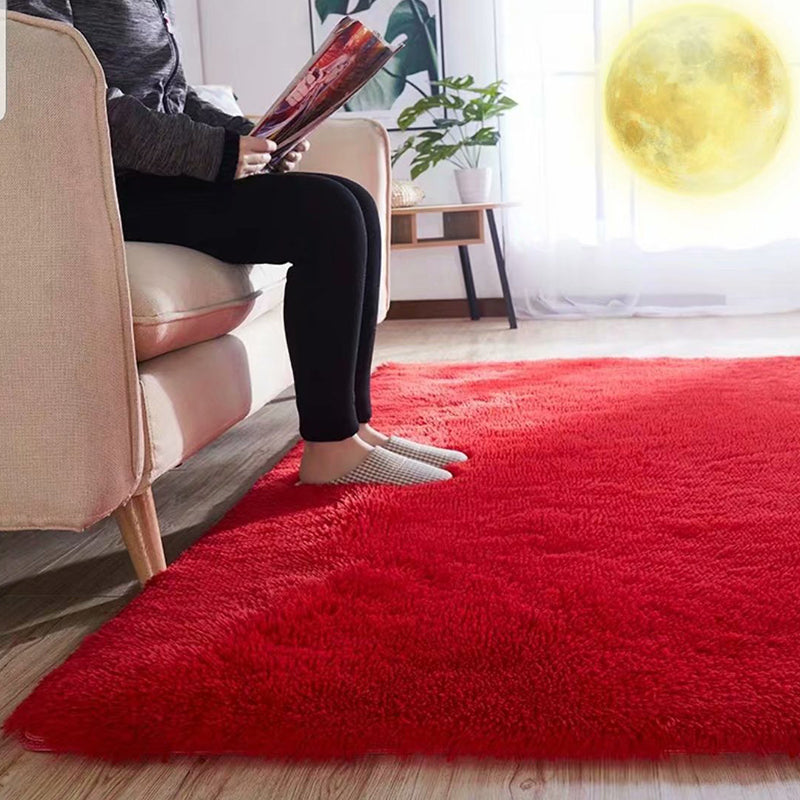 Fluffy Plain Rug Mehrfarbiger Lässiger Teppich Synthetik Waschbar Haustierfreundlich Rutschfester Teppich für das Wohnzimmer