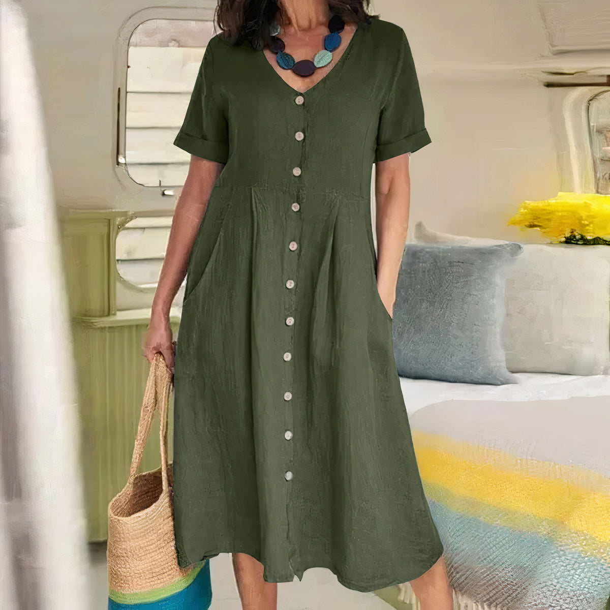 Alma - Lockeres Kleid aus Baumwolle und Leinen