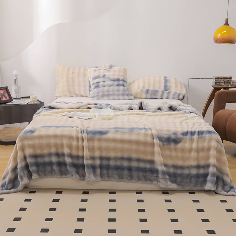 Luxuriöse Gradient Faux Kaninchenfell Weiche Decke Flachblatt
