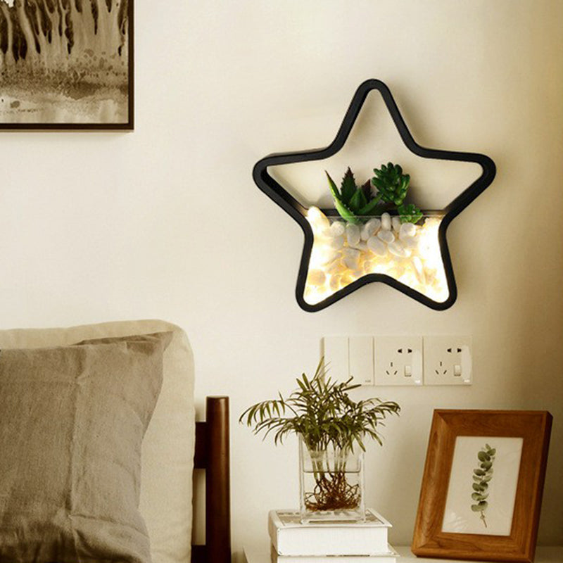 Metall Halo LED Wandleuchte Art Deco Wandmontierte Leuchte mit Pflasterstein und Imitationspflanze
