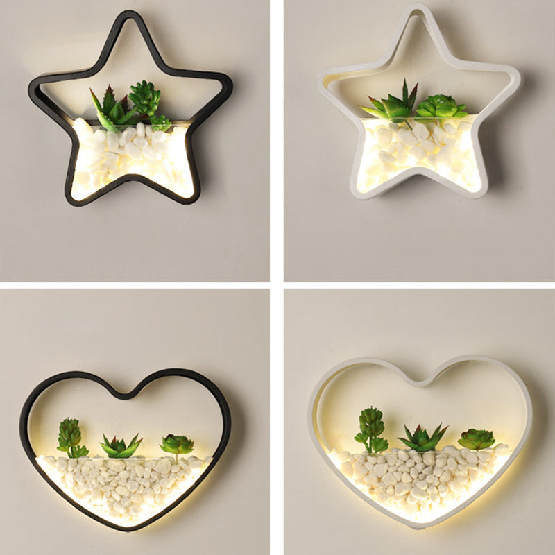 Metall Halo LED Wandleuchte Art Deco Wandmontierte Leuchte mit Pflasterstein und Imitationspflanze