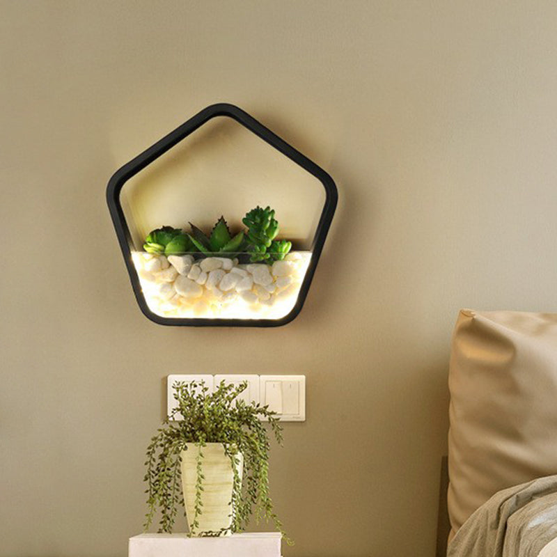 Metall Halo LED Wandleuchte Art Deco Wandmontierte Leuchte mit Pflasterstein und Imitationspflanze