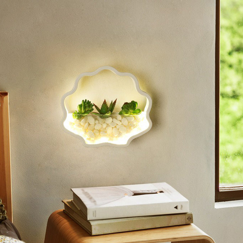 Metall Halo LED Wandleuchte Art Deco Wandmontierte Leuchte mit Pflasterstein und Imitationspflanze