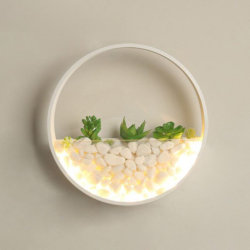 Metall Halo LED Wandleuchte Art Deco Wandmontierte Leuchte mit Pflasterstein und Imitationspflanze