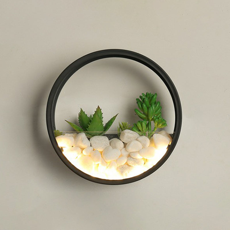 Metall Halo LED Wandleuchte Art Deco Wandmontierte Leuchte mit Pflasterstein und Imitationspflanze