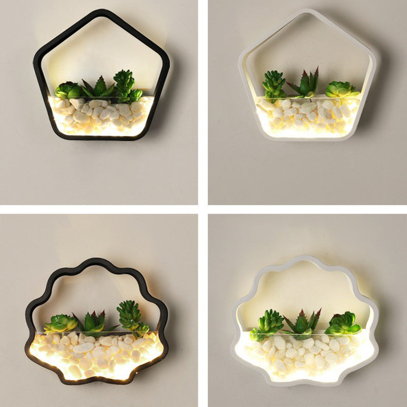 Metall Halo LED Wandleuchte Art Deco Wandmontierte Leuchte mit Pflasterstein und Imitationspflanze