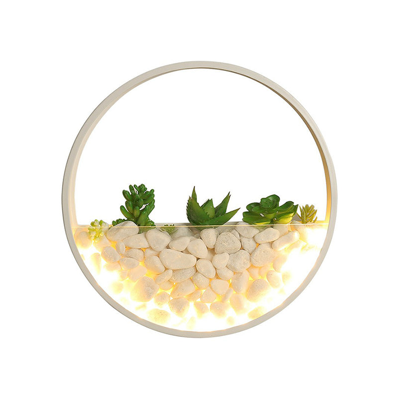 Metall Halo LED Wandleuchte Art Deco Wandmontierte Leuchte mit Pflasterstein und Imitationspflanze