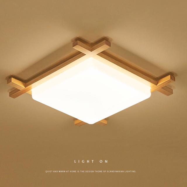 Massive Holz Quadrat Japanische Tatami LED Deckenleuchte