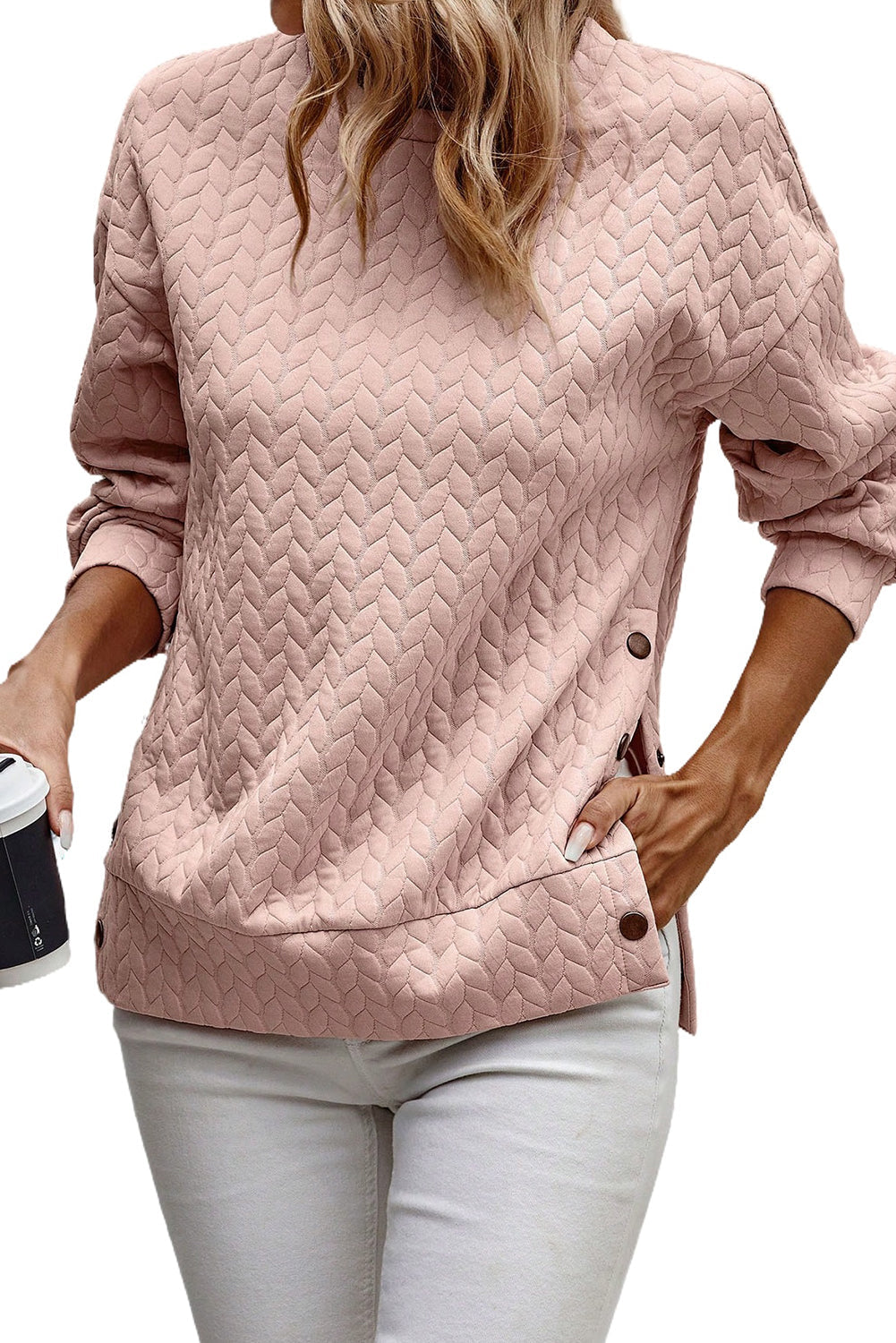 Schwarzer gesteppter Sweatshirt mit Druckknopfdetails und überschnittenen Schultern