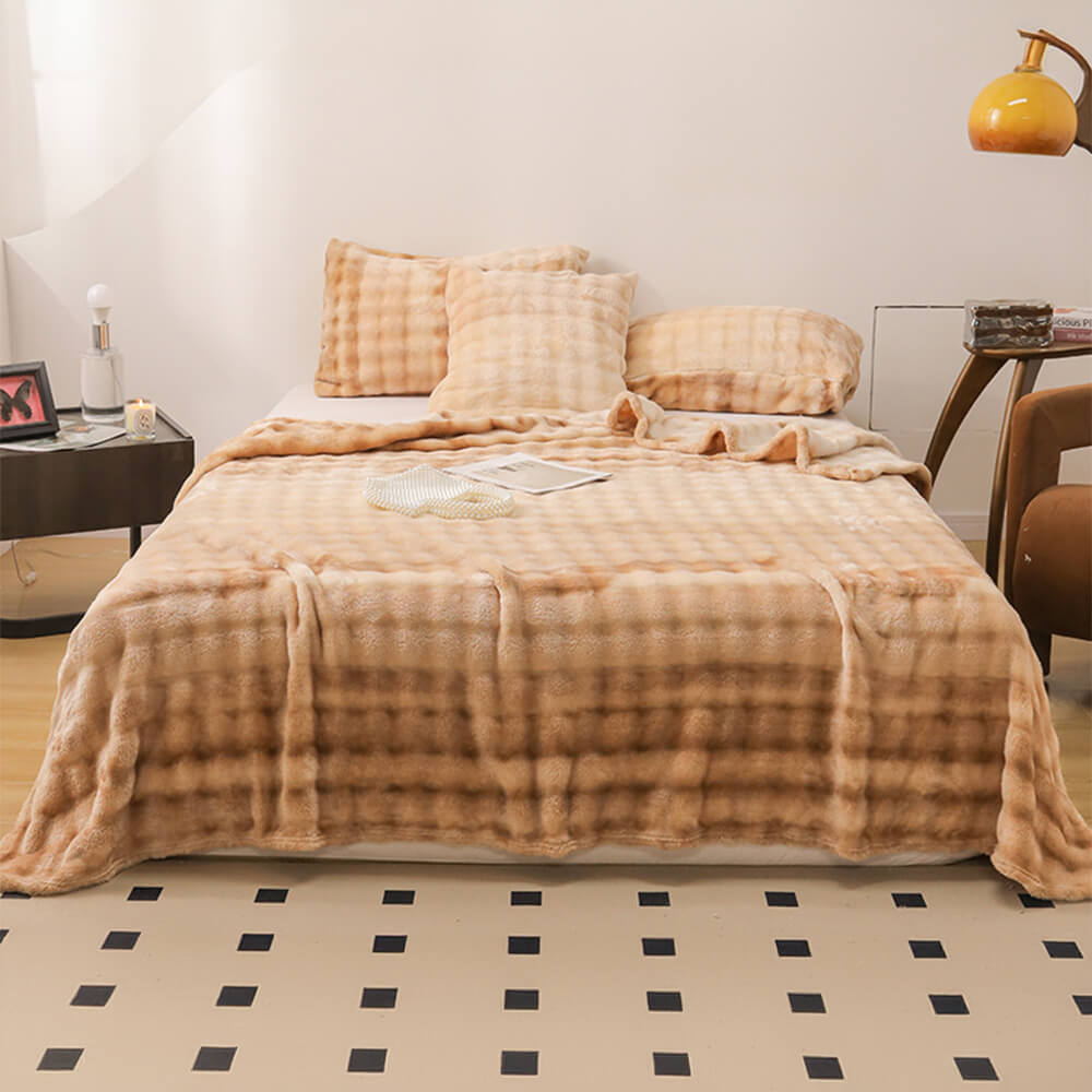 Luxuriöse Gradient Faux Kaninchenfell Weiche Decke Flachblatt