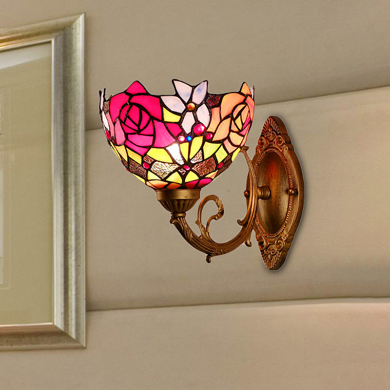 Lodge Flower Wandlampe mit gebogenem Arm 1 Licht Mini Wandbeleuchtung für das Wohnzimmer