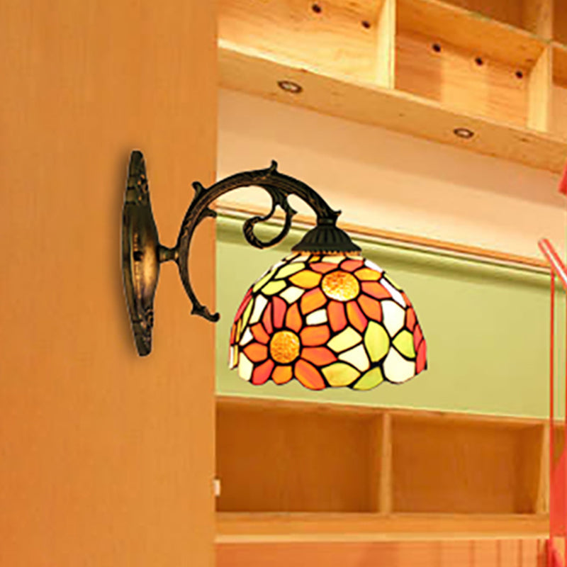 Lodge Flower Wandlampe mit gebogenem Arm 1 Licht Mini Wandbeleuchtung für das Wohnzimmer