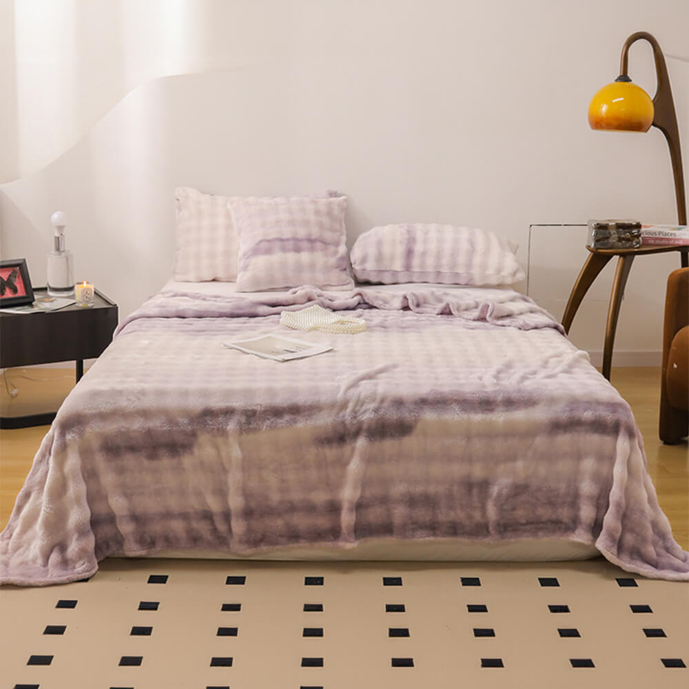 Luxuriöse Gradient Faux Kaninchenfell Weiche Decke Flachblatt