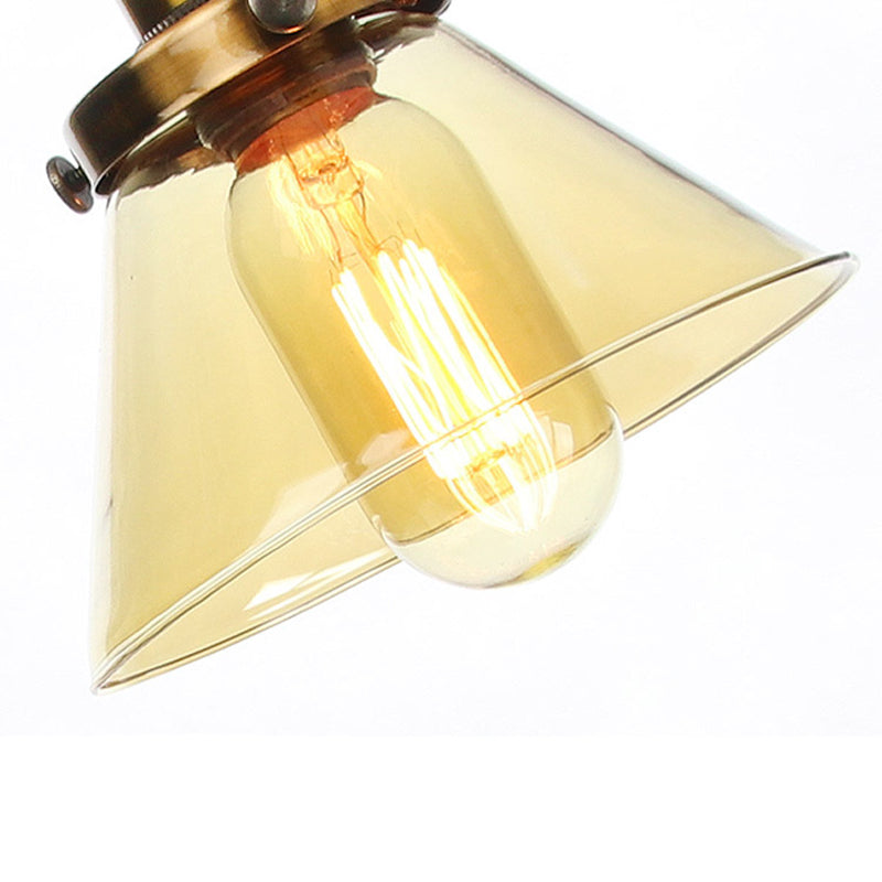 Industrieller Stil konische Tischlampe Amber/Klares Glas und Metall 1 Licht Schlafzimmer Tischlampe mit verstellbarem Arm in Schwarz/Messing