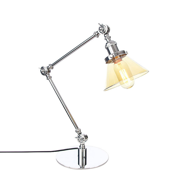Industrieller Stil konische Tischlampe Amber/Klares Glas und Metall 1 Licht Schlafzimmer Tischlampe mit verstellbarem Arm in Schwarz/Messing