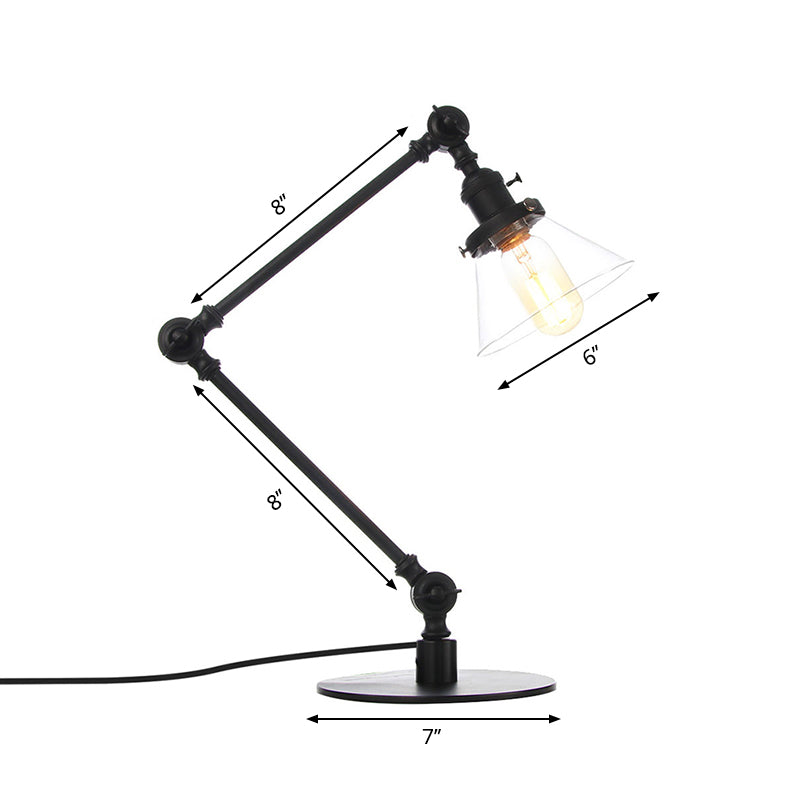 Industrieller Stil konische Tischlampe Amber/Klares Glas und Metall 1 Licht Schlafzimmer Tischlampe mit verstellbarem Arm in Schwarz/Messing