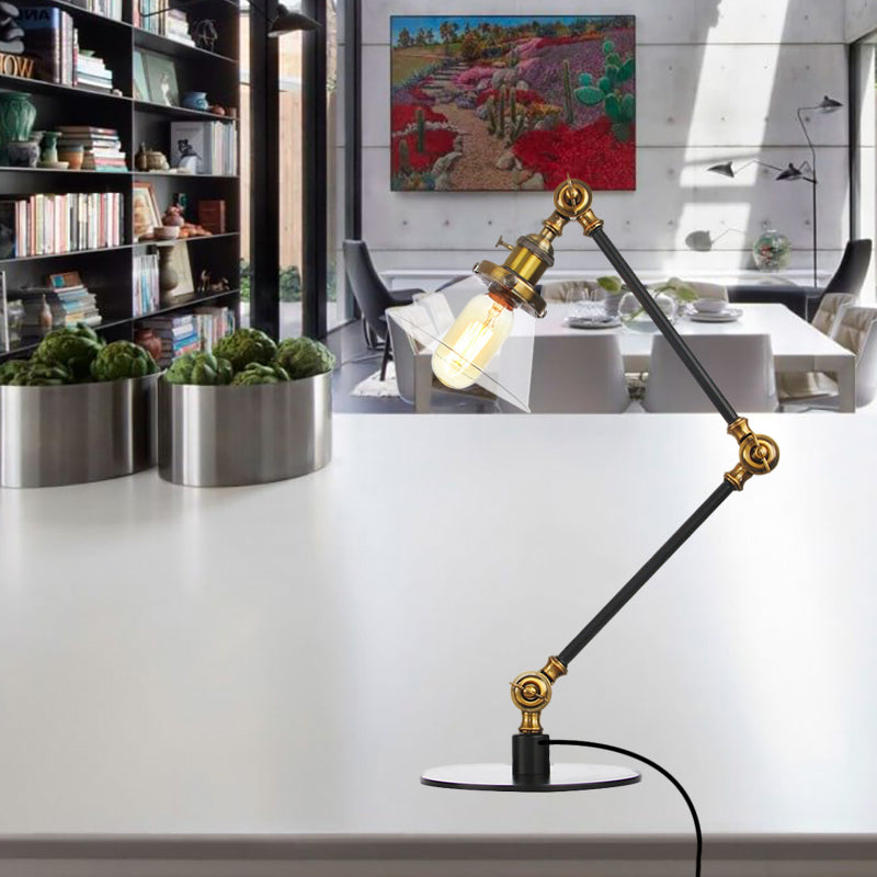 Industrieller Stil konische Tischlampe Amber/Klares Glas und Metall 1 Licht Schlafzimmer Tischlampe mit verstellbarem Arm in Schwarz/Messing